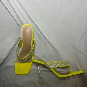 Yellow Rhinestone Embellished Women's Sandals